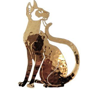 Wild Bryde Gold Tone Hammered Cat Brooch Pin, Signed E70